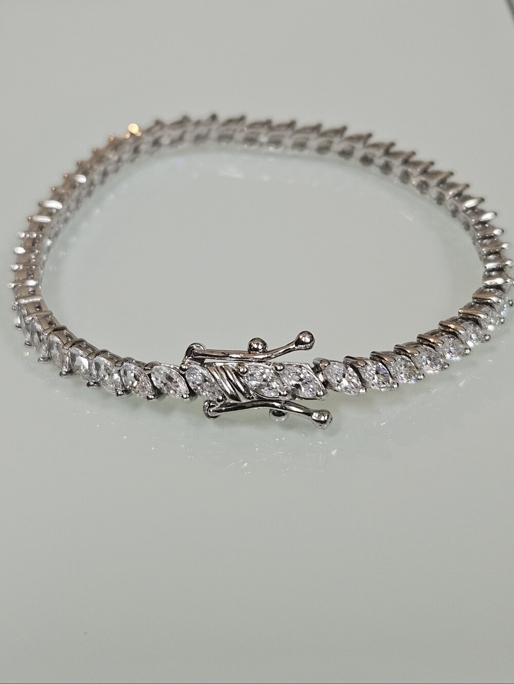925 Cubic Zirconia Marquise Sterling Silver Tennis Bracelet 6.5"